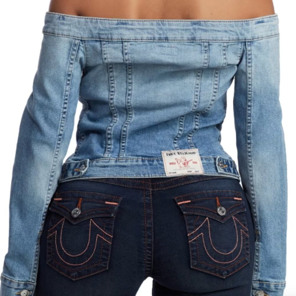 True Religion Women's Off Shoulder Denim Jacket Top - XL